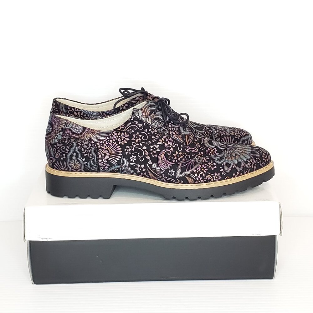 Zapato Black Fine Floral Platform Leather Oxford - HAML6